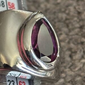 Park Lane silver toned ring with purple stone, size 9.5